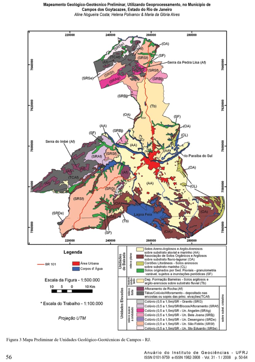 Mapa geológico-geotécnico preliminar de Campos dos Goytacazes